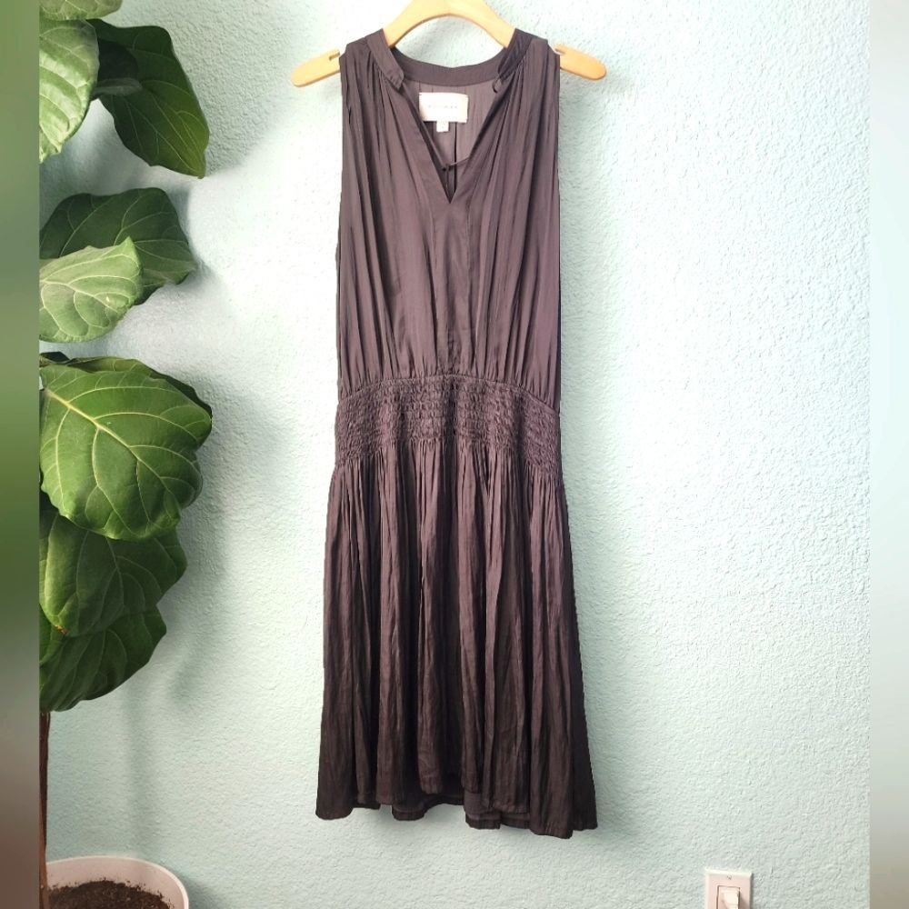 Brochu Walker Francine Sleeveless Crinkled Midi Dress in Charcoal
